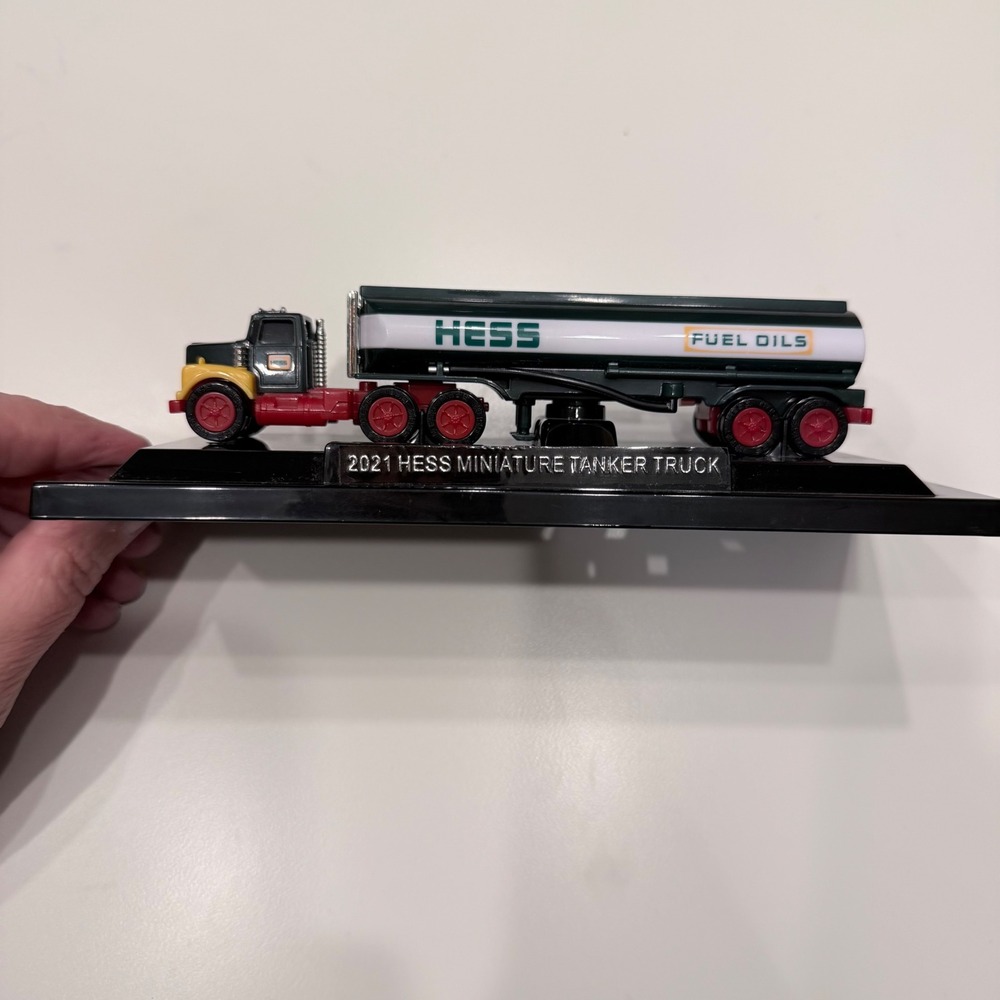 2021 Hess Miniature Tanker Truck Collectible Toy with Display Stand and Lights